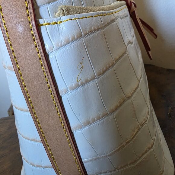 Dooney & Bourke Croco Embossed Leather Hobo Shoulder Bag Ivory Tan Trim - Picture 10 of 16